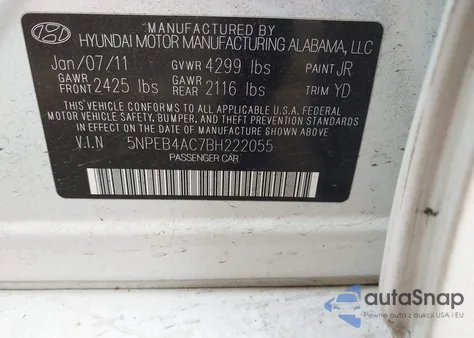 2011 Hyundai Sonata Gls из США, поврежденный, VIN 5NPEB4AC7BH222055